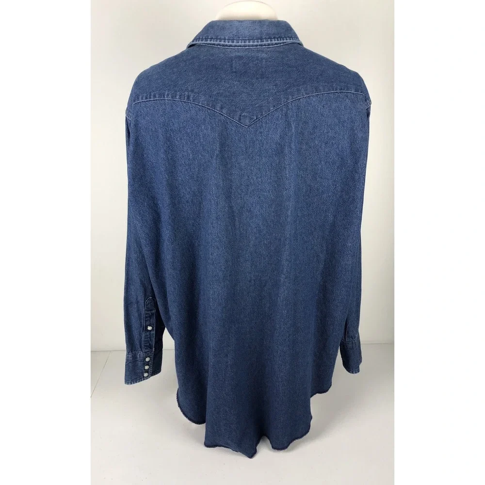 Wrangler Vintage Mens 19 X 35 Shirt Pearl Snap Denim Big Mans Fit X Long Tail